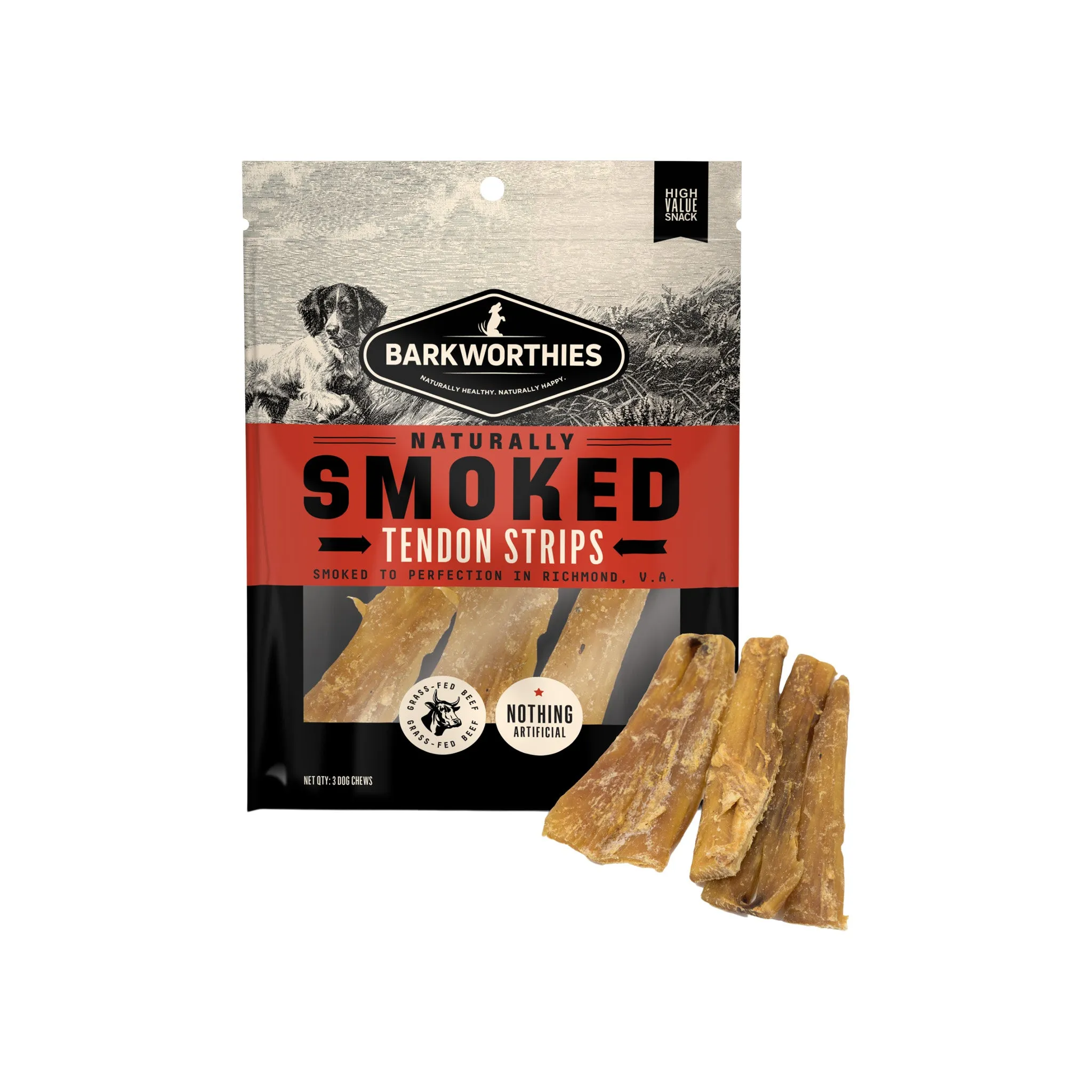 Barkworthies Naturally Smoked Tendon Strips Dog Chews