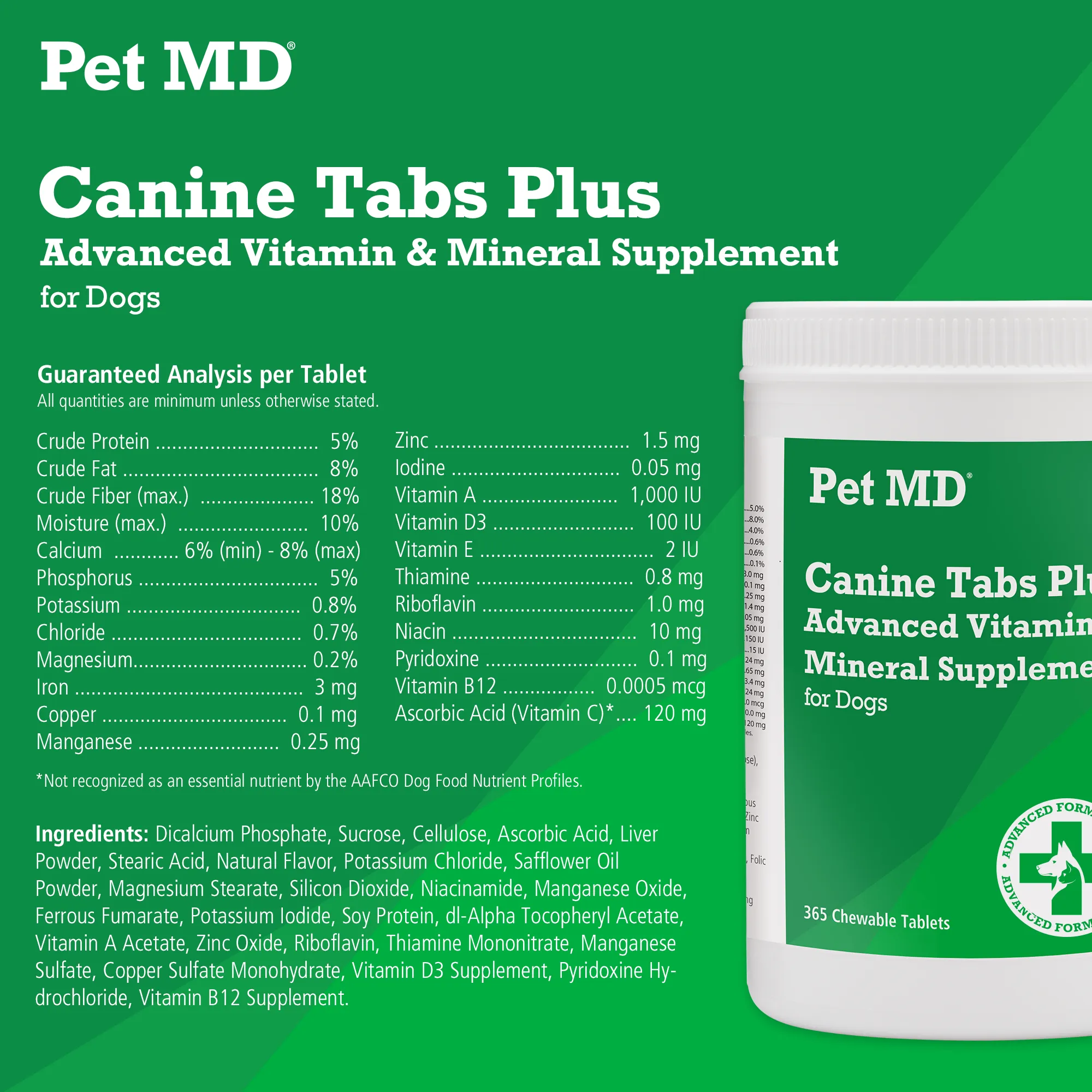 Canine Tabs Plus Advanced Multivitamins for Dogs – 365 Count