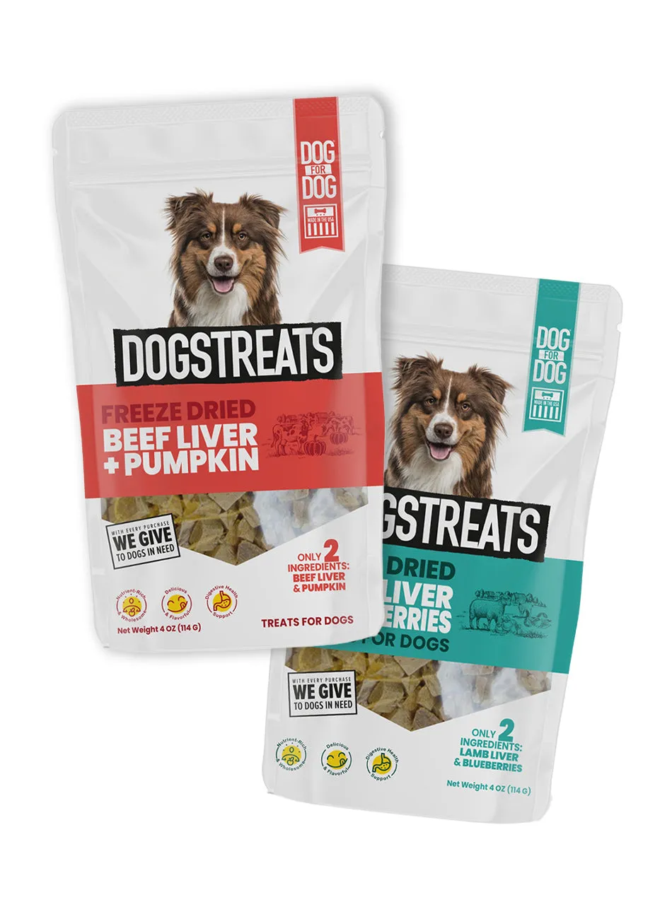 Freeze Dried DogsTreats Beef Liver & Pumpkin   Lamb Liver & Blueberries Bundle (4oz)