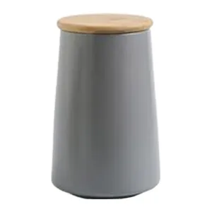 Homestic Ceramic Jar | Food Storage Jar | Kitchen Storage Jar | Round Jar for Home | Sugar Storage Jar | Airtight Bamboo Lid | YX03-L-GY | 850 ML | Gray