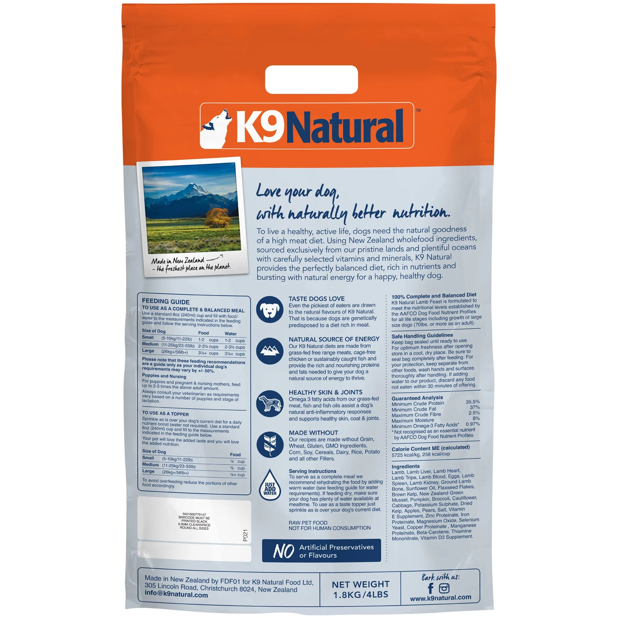 K9 Natural Freeze-Dried Lamb Dog Food