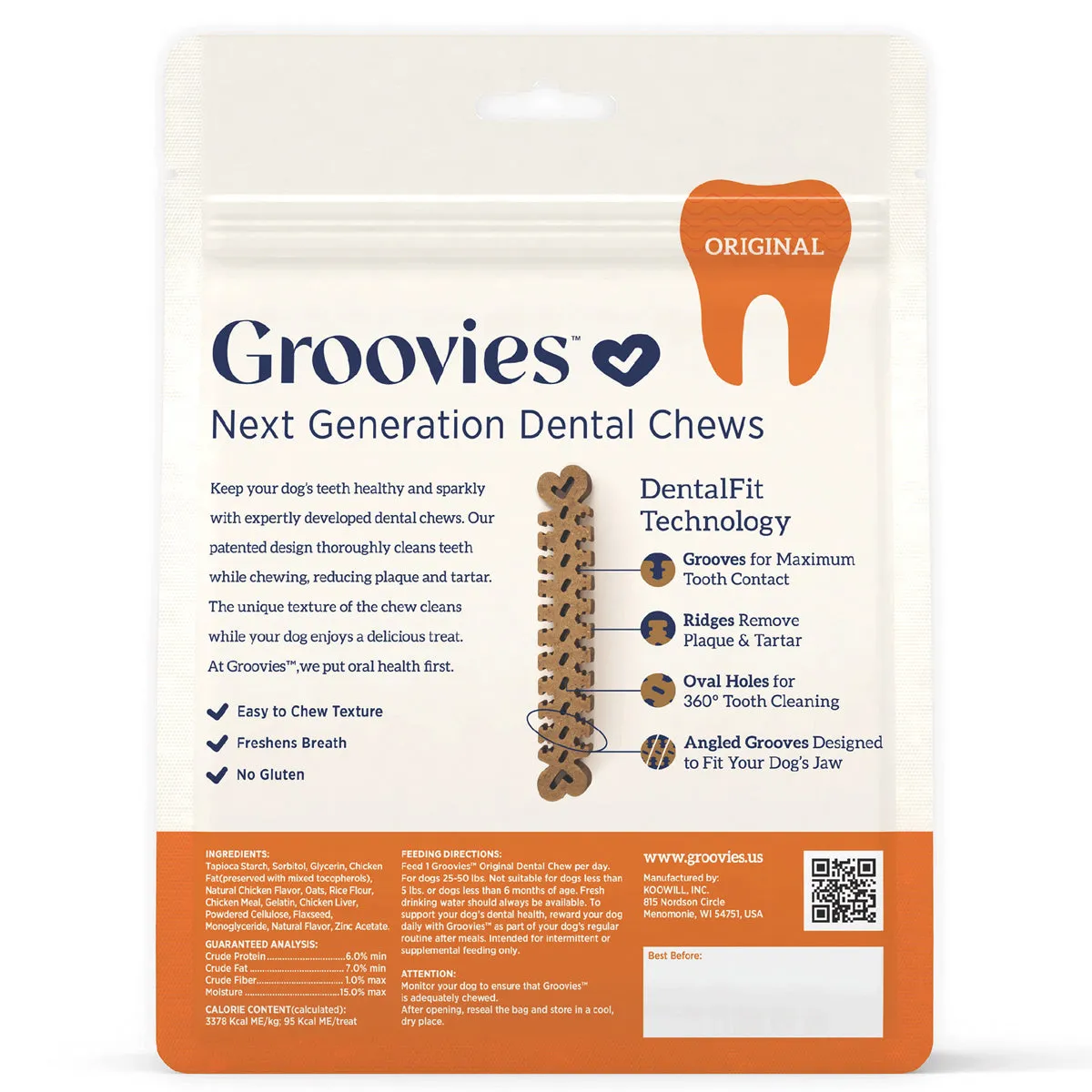 King Wholesale Groovies Dog Dental Chews 6oz Large For Dogs 25-50 lb