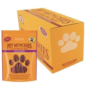 Pet Munchies 100% Natural Premium Duck Strips Dog Treats Super Value Mega- Pack 8 x 90g