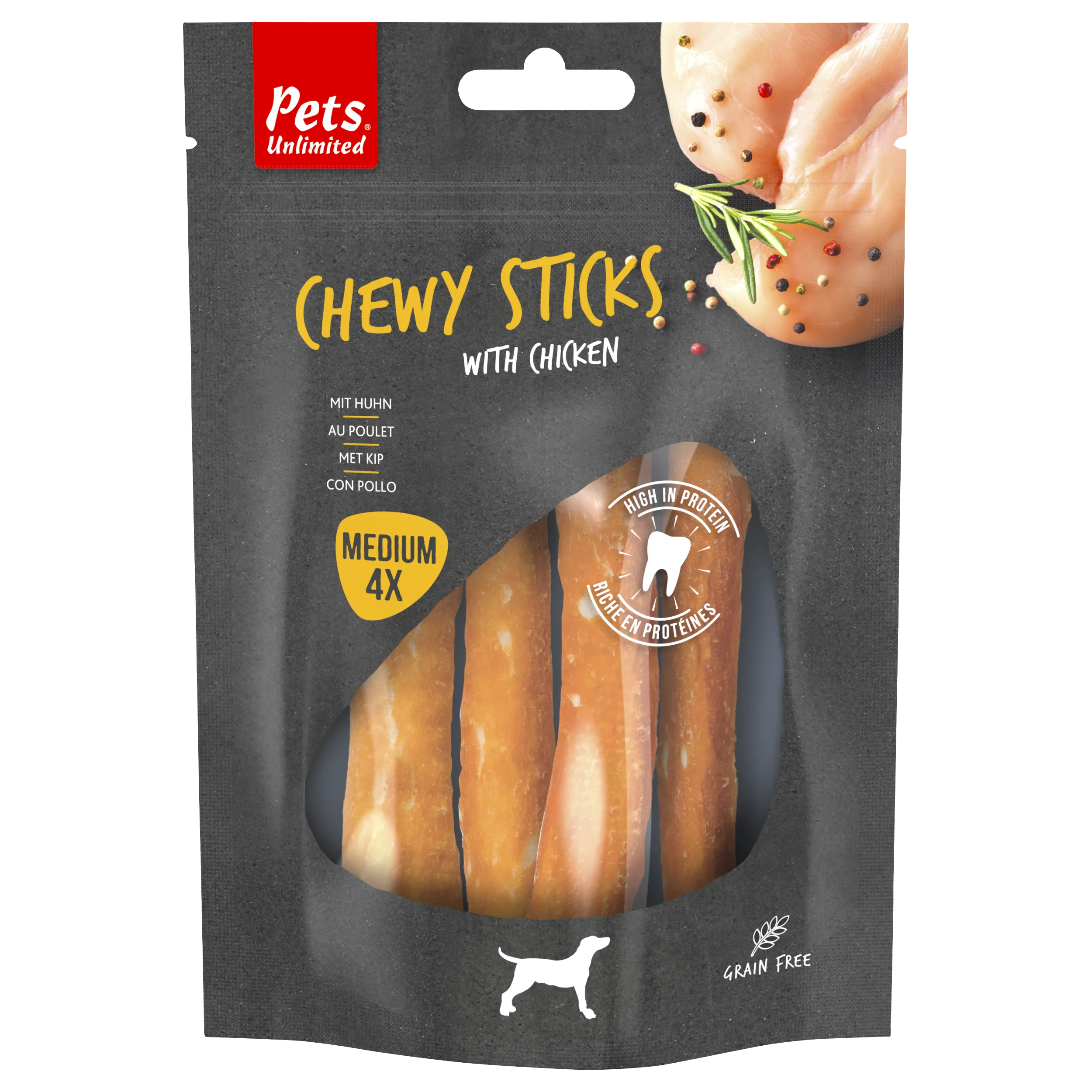 Pets Unlimited Chewy Sticks with Chicken Medium - 4 Sticks