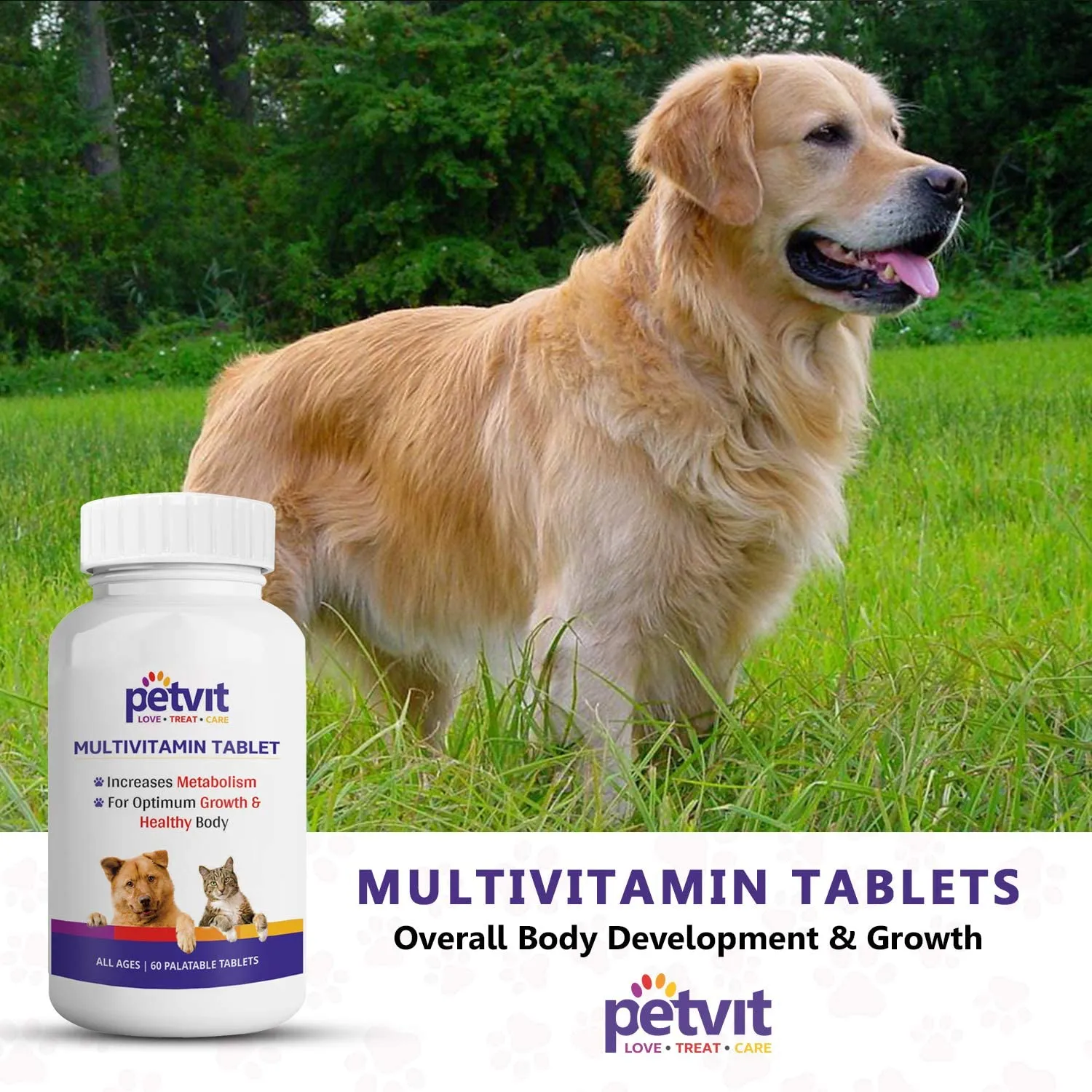 Petvit Multivitamin & Multimineral Supplement with 18 Ingredients for Skin-Coat, Joint Care, Digestion, Heart & Immunity for Dogs & Cats - 60 Palatable Chewable Tablets | for All Age Group