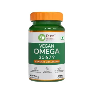 Pure Nutrition Vegan Omega 3-5-6-7-9 |60 Veg Softgels |Seabuckthorn, Flaxseed, Pomegranate Seed, Borage & Olive - 5 Oils for Heart Health, Good Lipid Profile & Lower Cholesterol Level