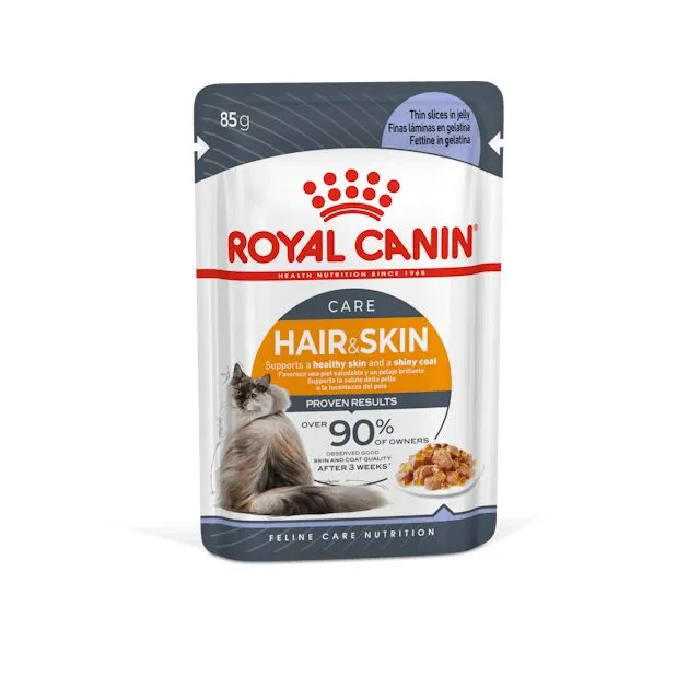 Royal Canin Cat Hair and Skin Care Jelly Adult Wet Food Pouches 85g x 12^^^