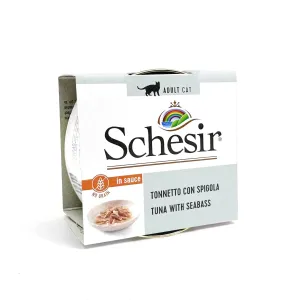 Schesir - Complete Grain Free Wet Food for Adult Cats - Tuna with Seabass in Sauce 70g