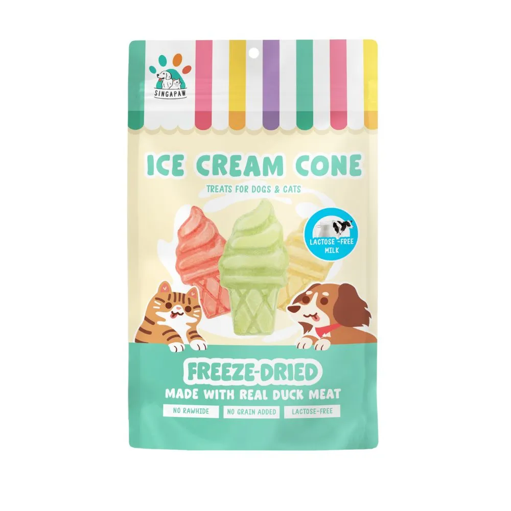 Singapaw Dogs & Cats Treats Freeze Dried Ice Cream Cone Lactose-Free Milk 48g