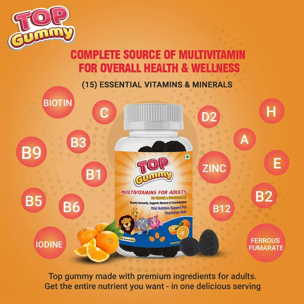 Top Gummy Multivitamin Gummies for Adults with 15 Vitamins & Minerals | Essential Vitamins For Growth, Development & Immunity | Gluten, Soy & Dairy Free - 30 Gummies (Orange Flavor)