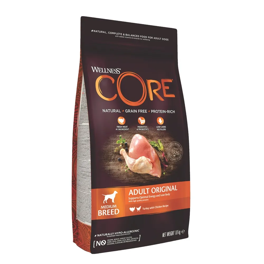 Wellness CORE Original Turkey and Chicken Grain Free Adult Dry Dog Food 1.8kg