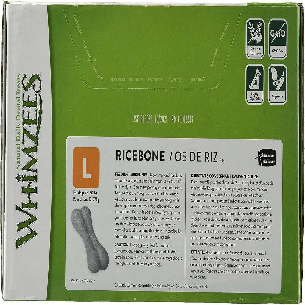 Whimzees by Wellness Rice Bone Dental Chew For Large Breed Dog (50 ct)